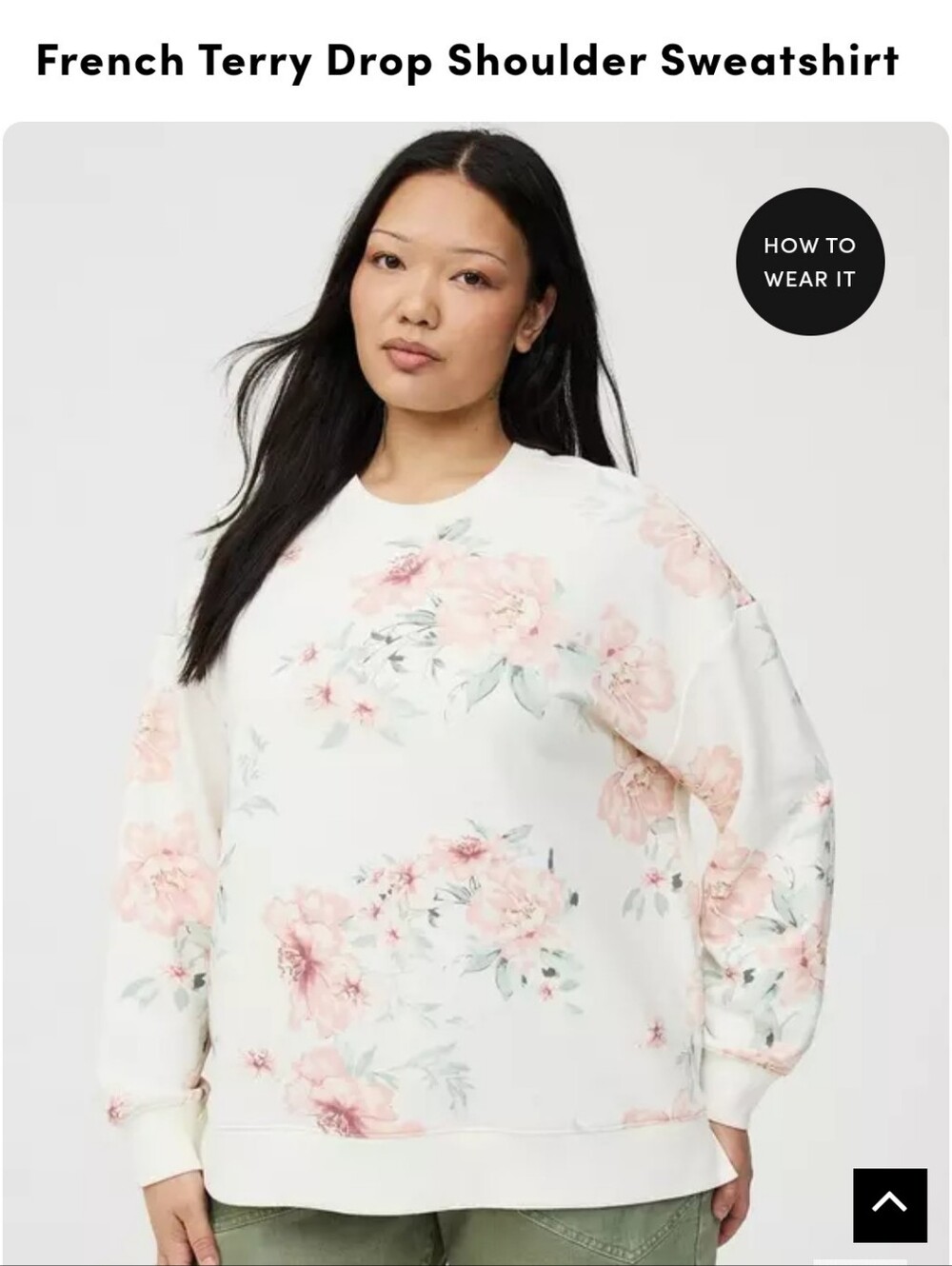 torrid White Floral French Terry Drop Shoulder Sweatshirt